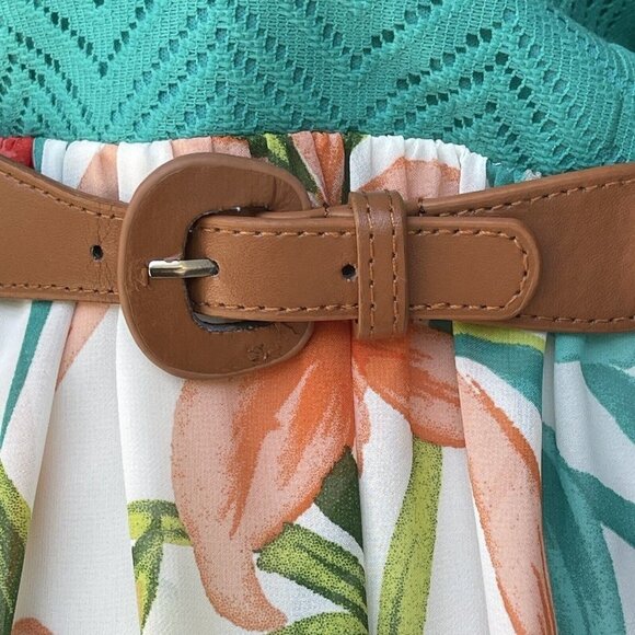 CITY TRIANGLES Strapless Fit & Flare Dress Size 9 Turquoise Floral Belted Mini‎ - Picture 6 of 15